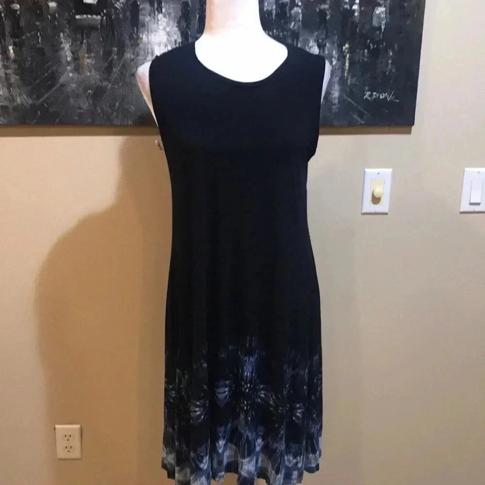 STYLE & CO Shades of Blue Hem Swing Sleeveless Tank Dress Size-L